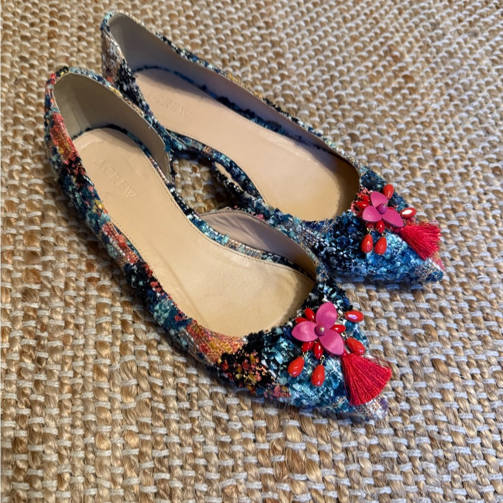 J. Crew Colorful Embellished Flats with Red Accents